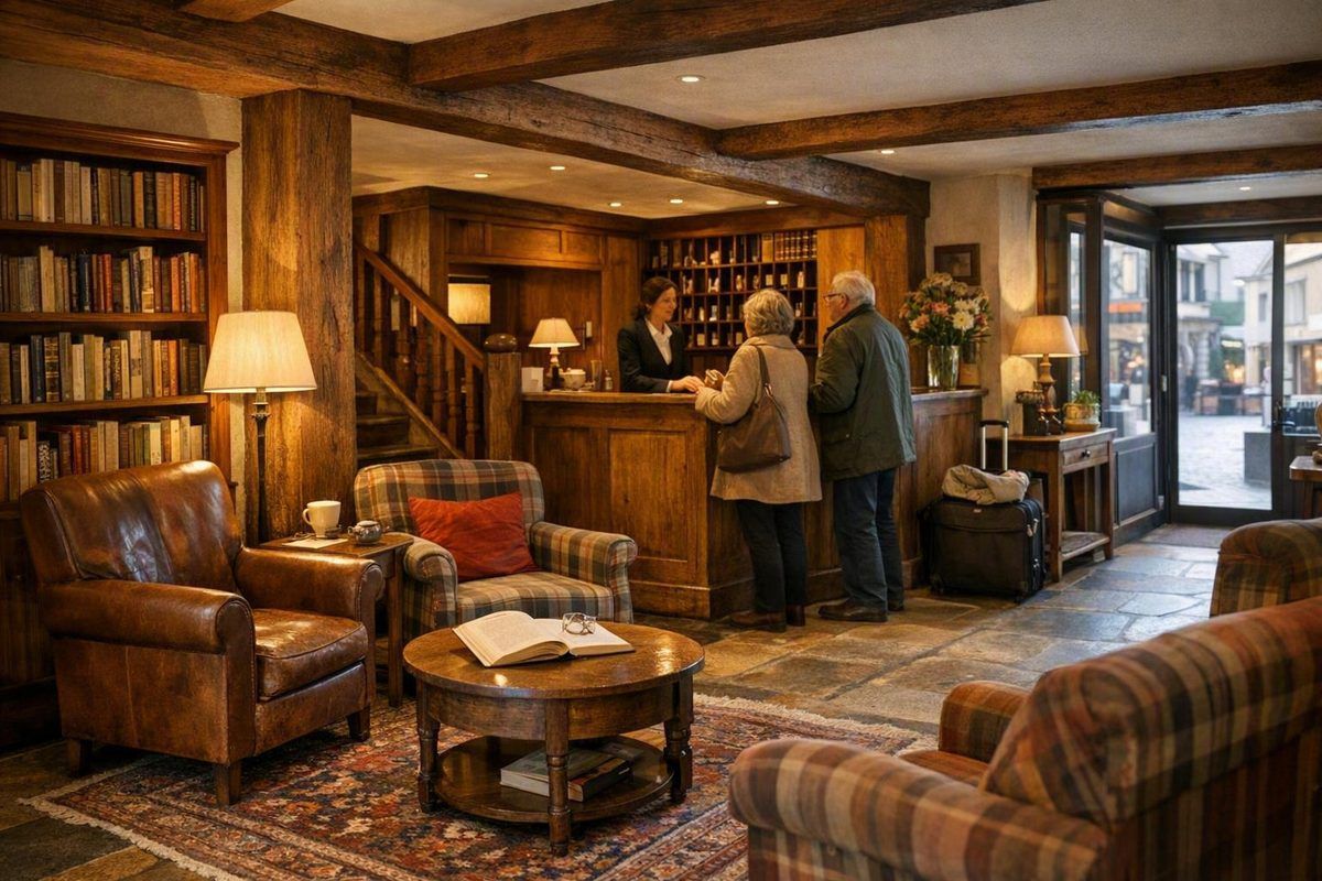 Hall d’un hôtel de caractère dans une petite ville européenne